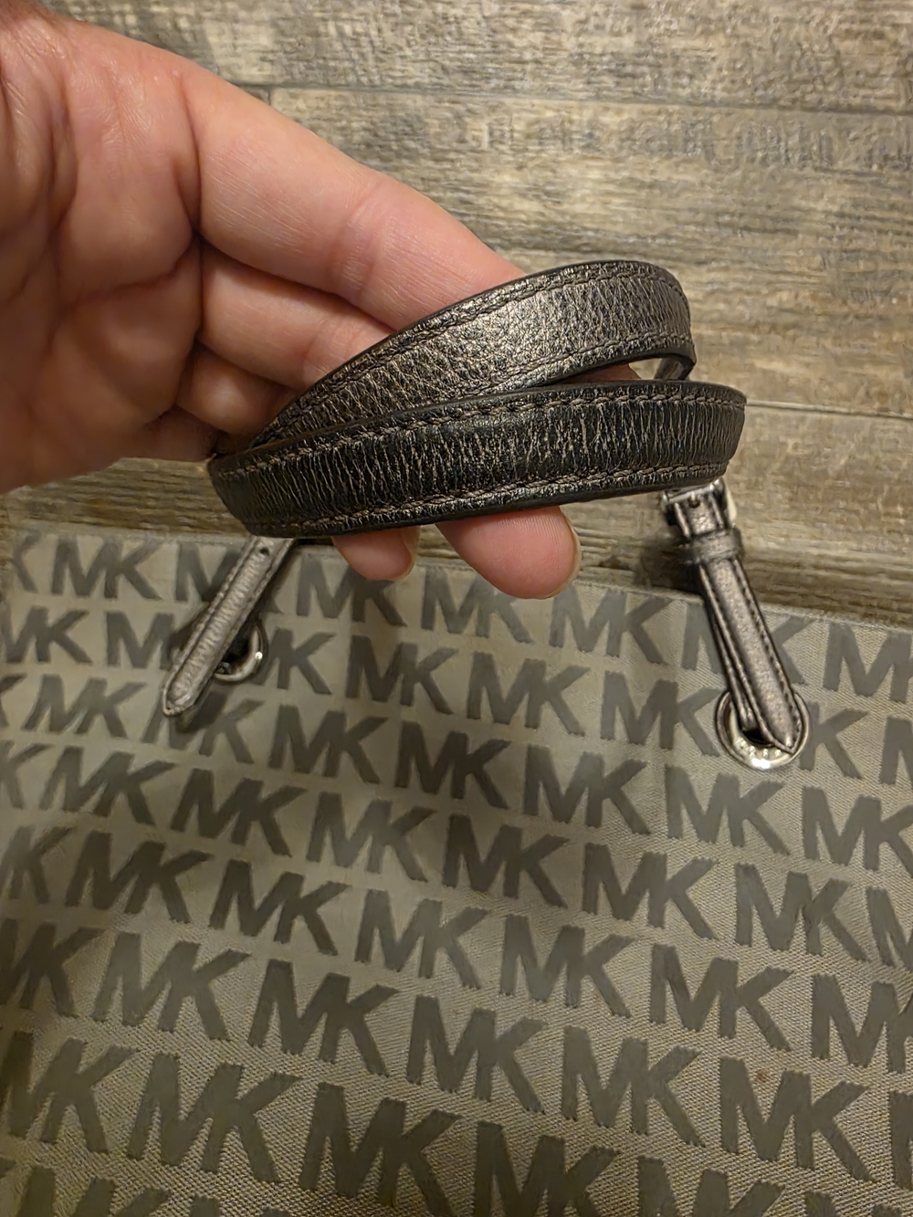 Michael Kors Gray MK Monogram Tote with Metallic Straps - Picture 4 of 7